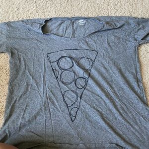 Boyfriend style shirt with a pizza on it